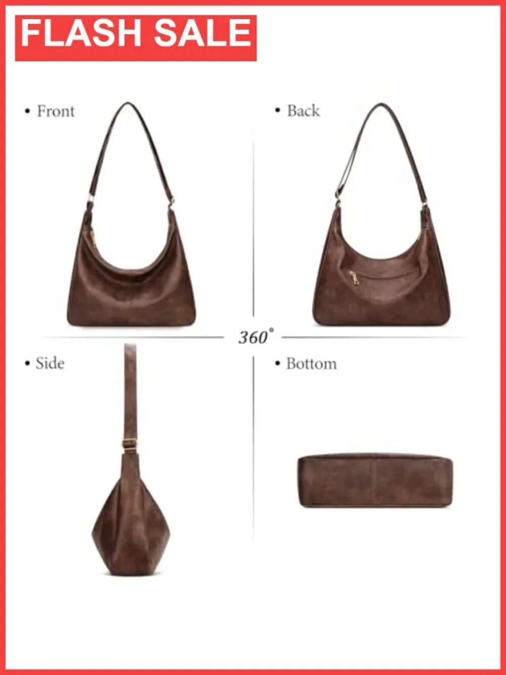 Slouchy Hobo Shoulder Bag Vegan Leather Everyday Purse Crossbody Tote